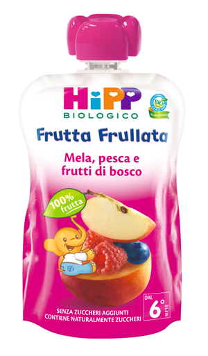 HIPP BIO FRUTTA FRULLATA MELA PESCA FRUTTI DI BOSCO 90 G - goldeneffe.it
