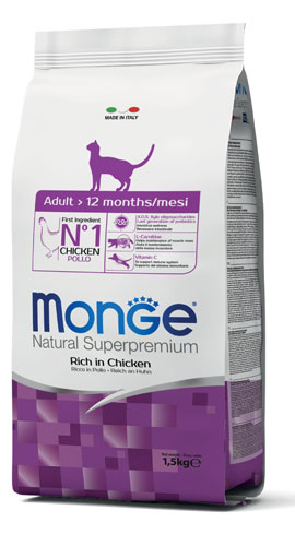 MONGE NATURAL SUPERPREMIUM SECCO GATTO ADULT CAT 1,5 KG - goldeneffe.it