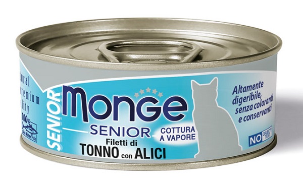 MONGE NATURAL QUALITY GATTO MONGE JELLY FILETTI DI TONNO/ACCIUGHINE SENIOR 80 G - goldeneffe.it