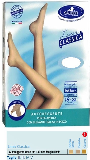 SAUBER AUTOREGGENTE OPEN TOE MAGLIA LISCIA 140 DEN COLORE NEUTRO BEIGE TAGLIA 2 LINEA CLASSICA - goldeneffe.it
