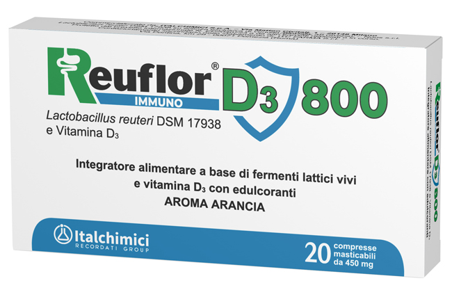 REUFLOR D3 800 20 COMPRESSE MASTICABILI AROMA ARANCIA - goldeneffe.it