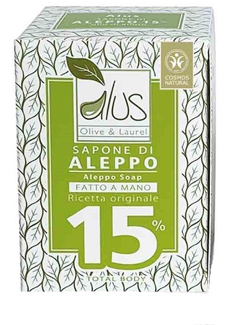 ALUS OLICE & LAUREL SAPONE DI ALEPPO FATTO A MANO 15% 200 G - goldeneffe.it