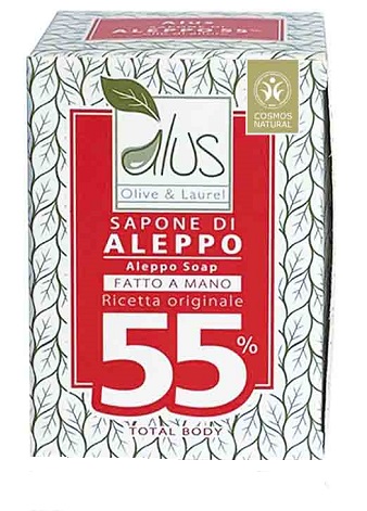 ALUS OLIVE & LAUREL SAPONE DI ALEPPO FATTO A MANO 55% 200 G - goldeneffe.it