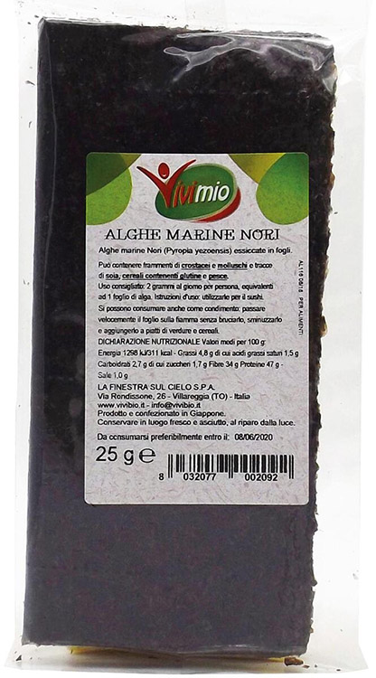 ALGHE NORI IN FOGLI PER SUSHI VIVIMIO 25 G - goldeneffe.it