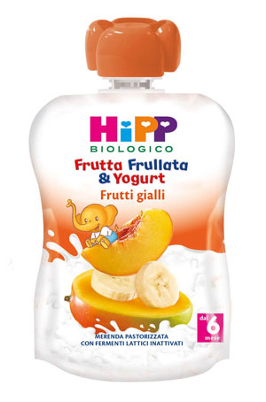 HIPP BIO FRUTTA FRULLATA YOGURT FRUTTI GIALLI 90 G - goldeneffe.it