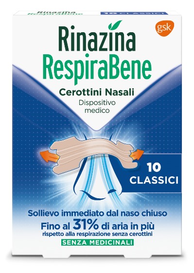 RINAZINA RESPIRABENE CEROTTI NASALI CLASSICI CARTON 10 PEZZI - goldeneffe.it
