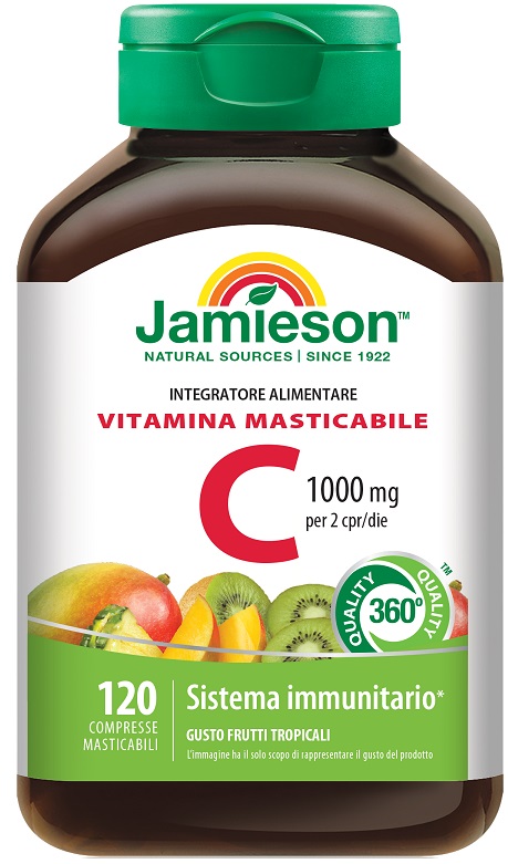 JAMIESON VITAMINA C 1000 120 COMPRESSE MASTICABILI FRUTTI TROPICALI - goldeneffe.it