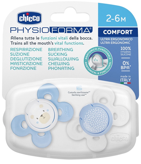 CHICCO SUCCHIETTO COMFORT BOY SILICONE 2-6 MESI 2 PEZZI - goldeneffe.it