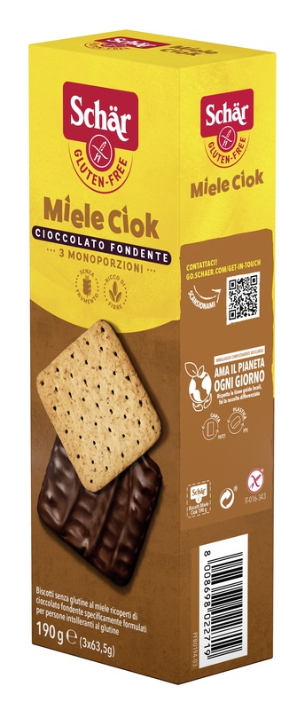 SCHAR MIELE CIOK BISCOTTI AL MIELE RICOPERTI DI CIOCCOLATO FONDENTE 3 PORZIONI DA 63,5 G - goldeneffe.it