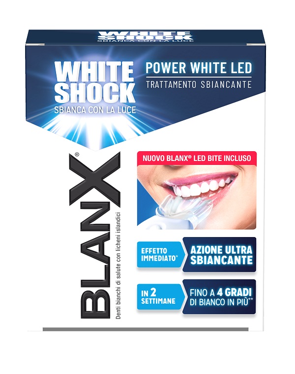 BLANX WHITE SHOCK TRATTAMENTO SBIANCANTE POWER WHITE 30 ML + LED BITE - goldeneffe.it