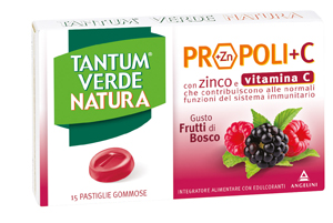 TANTUM VERDE NATURA PROPOLI+C CON ZINCO E VITAMINA C 15 PASTIGLIE GOMMOSE GUSTO FRUTTI DI BOSCO - goldeneffe.it