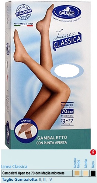 SAUBER GAMBALETTO OPEN TOE MAGLIA MICRORETE 70 DEN COLORE NERO TAGLIA 3 LINEA CLASSICA - goldeneffe.it