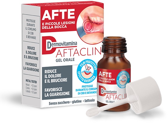 DERMOVITAMINA AFTACLIN GEL ORALE 7 ML CONTRO DOLORE E BRUCIONE SENZA ZUCCHERO E SENZA GLUTINE - goldeneffe.it