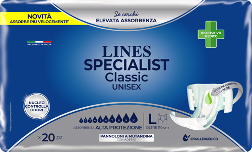 PANNOLONE A MUTANDA LINES SPECIALIST CLASSIC ALTA PROTEZIONE MG 20 PEZZI - goldeneffe.it