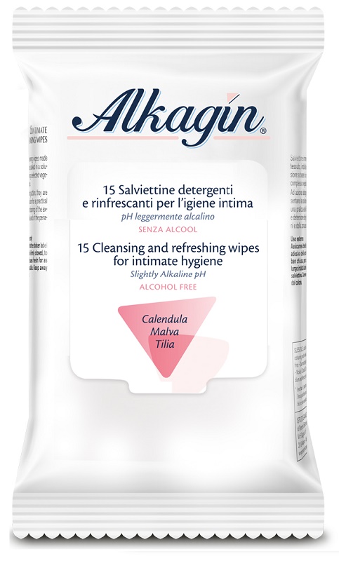 ALKAGIN SALVIETTINE DETERGENTI E RINFRESCANTI PER L'IGIENE INTIMA PH LEGGERMENTE ALCALINO SENZA ALCOOL 15 PEZZI CALENDULA MALVA E TILIA - goldeneffe.it