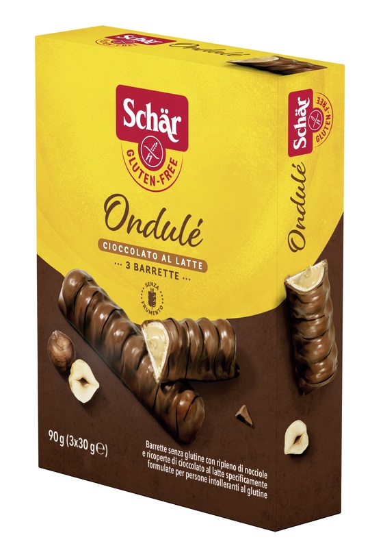 SCHAR ONDULE' BARRETTE CON RIPIENO DI NOCCIOLE RICOPERTE DI CIOCCOLATO AL LATTE 3 PORZIONI DA 30 G - goldeneffe.it