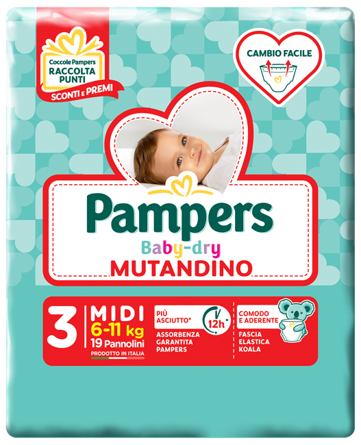 PAMPERS BABY DRY MUTANDINA MIDI SMALL PACK 19 PEZZI - goldeneffe.it