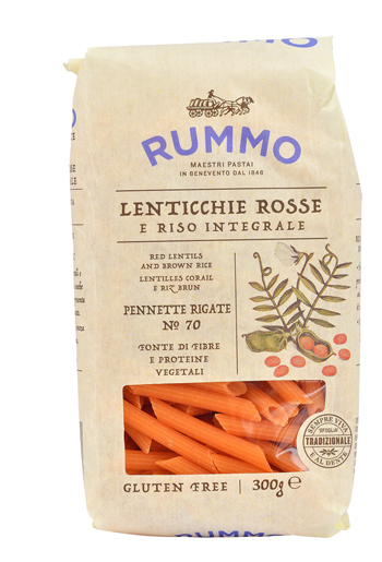 RUMMO PENNETTE RIGATE N 70 LENTICCHIE ROSSE E RISO INTEGRALE 300 G - goldeneffe.it