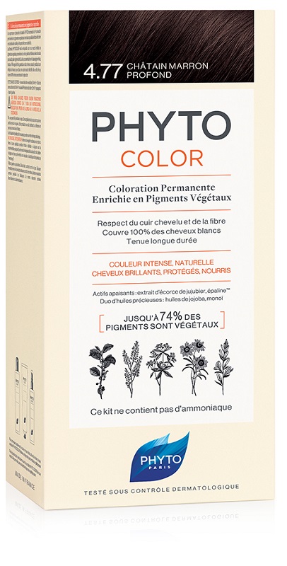 PHYTOCOLOR 4,77 CASTANO MARRONE INTENSO LATTE + CREMA + MASCHERA + 1 PAIO DI GUANTI - goldeneffe.it
