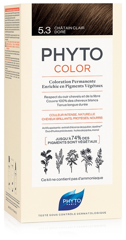 PHYTOCOLOR 5,3 CASTANO CHIARO DORATO LATTE + CREMA + MASCHERA + PAIO DI GUANTI - goldeneffe.it