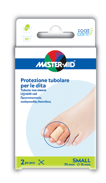 PROTEZIONE TUBOLARE IN GEL MASTER-AID FOOTCARE ELASTICIZZATO SMALL 7,5 CM 15 MM 2 PEZZI C4 - goldeneffe.it