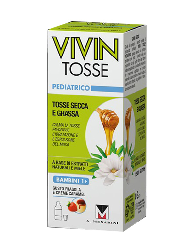 VIVIN TOSSE PEDIATRICO SCIROPPO PER TOSSE SECCA E GRASSA GUSTO FRAGOLA E CREME CARAMEL 150 ML - goldeneffe.it