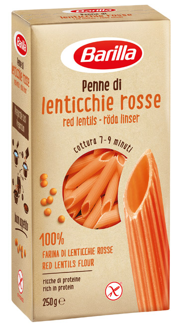 BARILLA PENNE DI LENTICCHIE ROSSE 250 G - goldeneffe.it