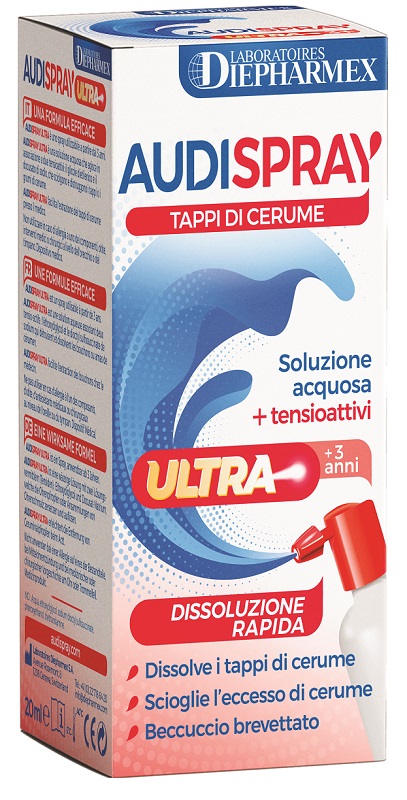 AUDISPRAY ULTRA +3 ANNI SOLUZIONE ACQUOSA + TENSIOATTIVI SPRAY TAPPI DI CERUME 20 ML - goldeneffe.it