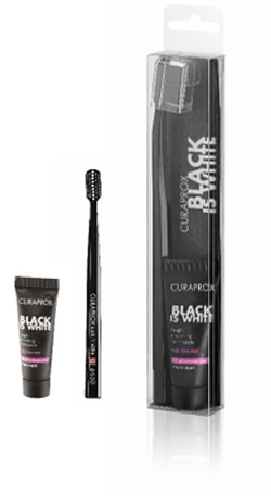 CURAPROX BLACK IS WHITE DENTIFRICI SBIANCANTI 1 DENTIFRICIO DA 10ML + 1 SPAZZOLINO - goldeneffe.it