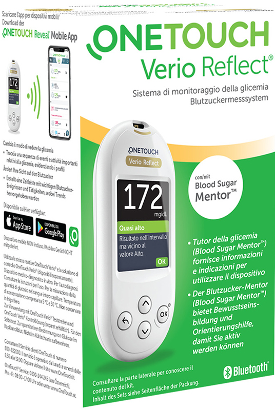 ONETOUCH VERIO REFLECT SYSTEM KIT CON LANCETTE PUNGIDITO E FLACONE DA 10 STRISCE REATTIVE - goldeneffe.it