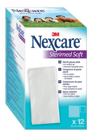GARZA COMPRESSA STERILE NEXCARE STERIMED SOFT 18X40 CM MUL TILINGUAL 12 PEZZI - goldeneffe.it