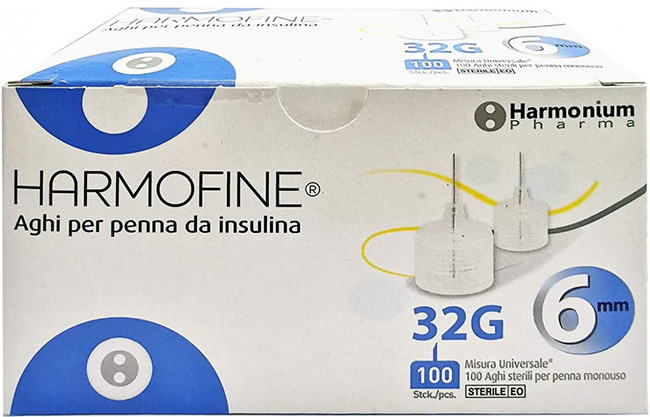 AGO HARMOFINE PENNA DA INSULINA GAUGE 32 6MM 100 PEZZI - goldeneffe.it