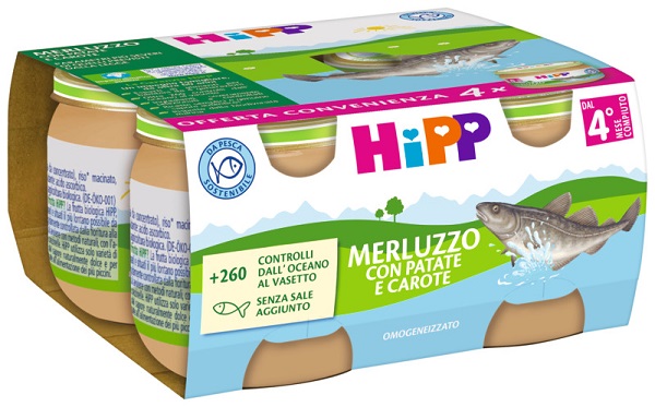 HIPP OMOGENEIZZATO MERLUZZO/PATATE/CAROTE 4X80 G - goldeneffe.it
