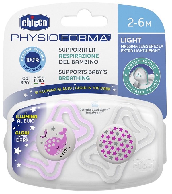 CHICCO SUCCHIETTO LIGHT LUMINOSO SILICONE 2-6 MESI 2 PEZZI - goldeneffe.it