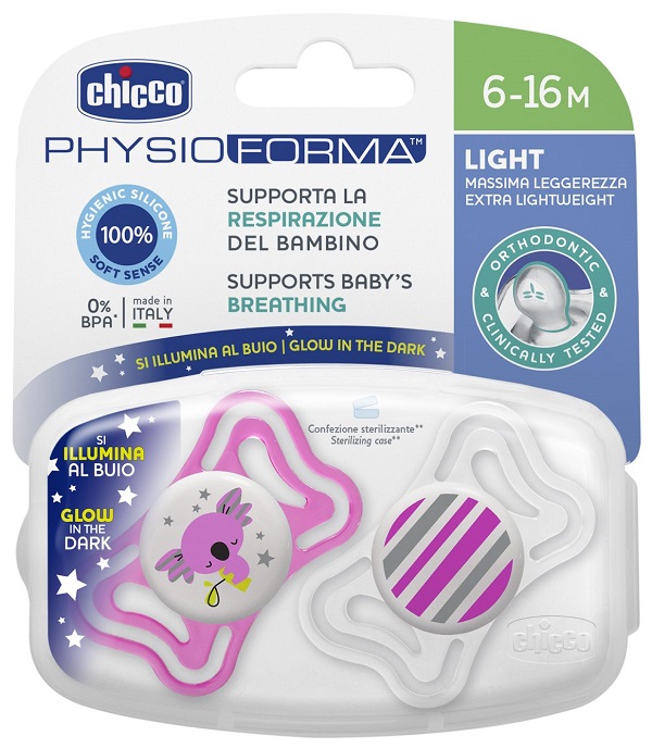 CHICCO SUCCHIETTO LIGHT LUMINOSO SILICONE 6-16 MESI 2 PEZZI - goldeneffe.it
