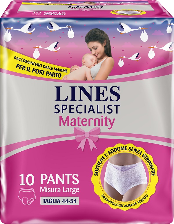 LINES SPECIALIST MATERNITY MUTANDINA ASSORBENTE PER PERDITE POST PARTO MISURA LARGE 10 PEZZI - goldeneffe.it