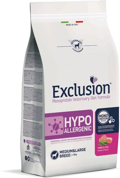 EXCLUSION MONOPROTEIN VETERINARY DIET FORMULA DOG HYPOALLERGENIC PORK AND PEA MEDIUM/LARGE 12 KG DRY - goldeneffe.it