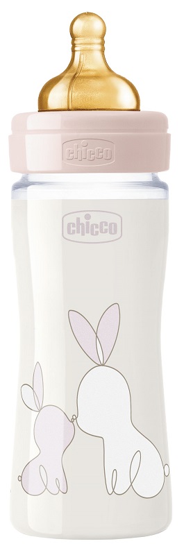CHICCO BIBERON ORIGINAL 240ML VETRO 1 FORO 1 FORO GIRL CON TETTARELLA IN CAUCCIU' - goldeneffe.it