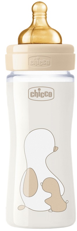 CHICCO BIBERON ORIGINAL 240ML VETRO 1 FORO 1 FORO UNISEX CON TETTARELLA IN CAUCCIU' - goldeneffe.it