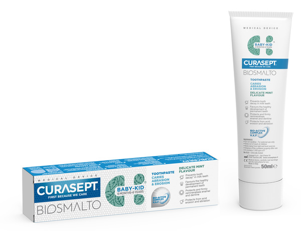 CURASEPT BIOSMALTO DENTIFRICIO BABY KID MENTA CARIE ABRASIONE & EROSIONE 50 ML - goldeneffe.it