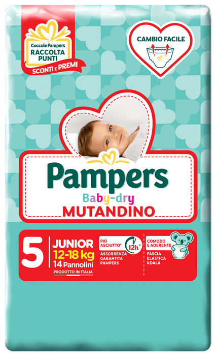 PANNOLINO A MUTANDINA PAMPERS BABY DRY JUNIOR SMALL PACK 14 PEZZI - goldeneffe.it