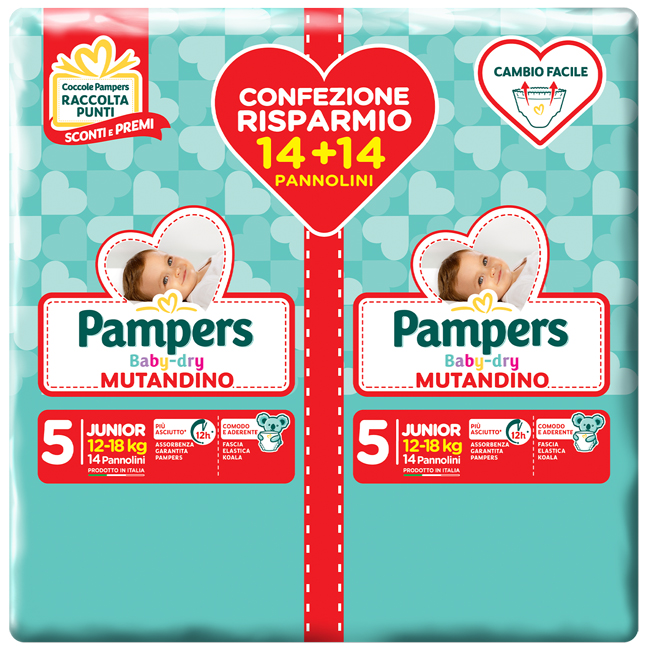 PAMPERS BABY DRY PANNOLINO A MUTANDINA DUO DOWNCOUNT JUNIOR 28 PEZZI - goldeneffe.it