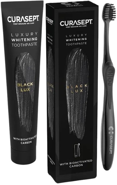 CURASEPT BLACK LUXURY WHITENING DENTIFRICIO 75 ML + SPAZZOLINO - goldeneffe.it