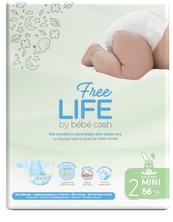 FREELIFE BY BEBECASH PANNOLINI MINI TAGLIA 2 3-6 KG GIROVITA 30-48 CM 56 PEZZI - goldeneffe.it