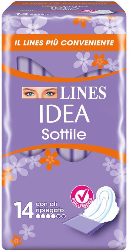 LINES IDEA ASSORBENTE SOTTILE RIPIEGATO CON ALI 14 PEZZI - goldeneffe.it