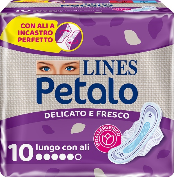 LINES PETALO BLU ASSORBENTE LUNGO CON ALI 10 PEZZI - goldeneffe.it