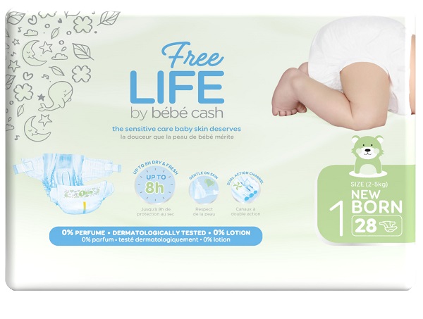 FREELIFE BY BEBECASH PANNOLINI NEW BORN TAGLIA 1 2-4 KG GIROVITA 30-41 CM 28 PEZZI - goldeneffe.it
