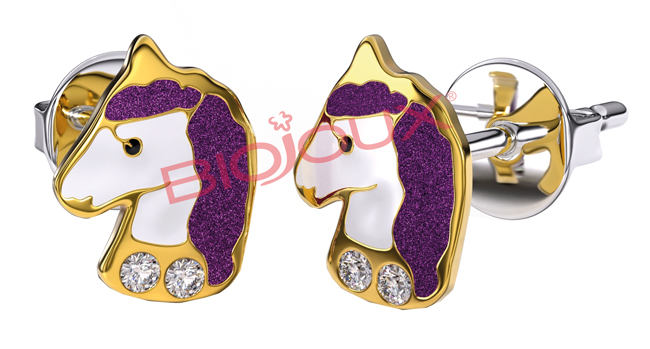ORECCHINO STERILE BJT702 GP VIOLET UNICORN - goldeneffe.it