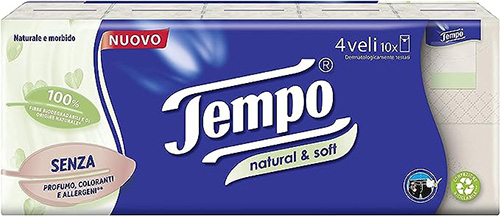 TEMPO FAZZOLETTI NATURAL&SOFT 10 PEZZI DA 9 FAZZOLETTI - goldeneffe.it