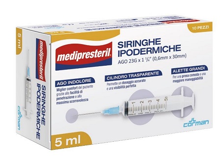 SIRINGA IPODERMICA MEDIPRESTERIL AGO 23 GAUGE 1 1/4 0,5X30MM 5 ML 10 PEZZI - goldeneffe.it